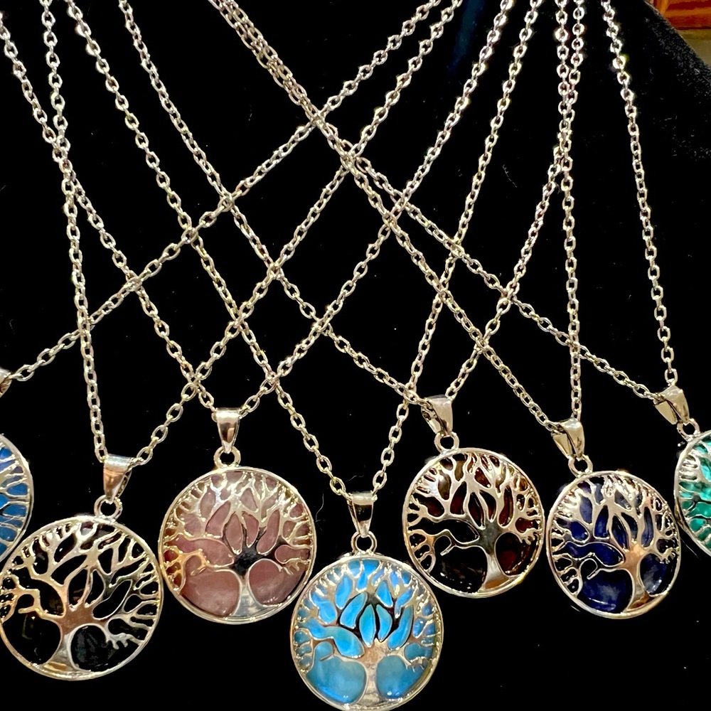 Reversible Natural stone tree of life necklace. $30